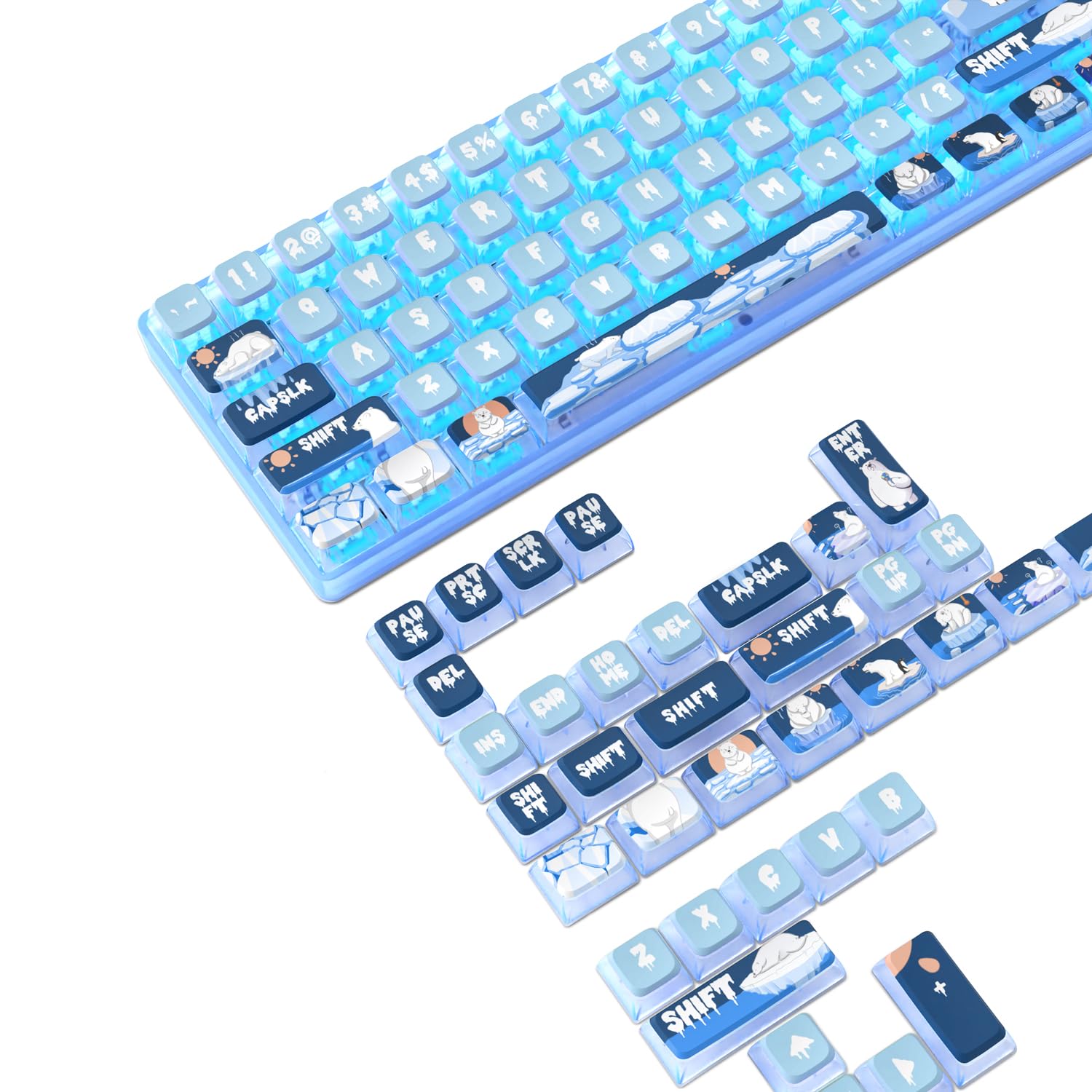 MAMBASNAKE 120 Keys PBT Pudding Keycaps Set,ASA Profile,Dye-Sublimation,ANSI US Layout for 61 68 87 98 104 108 Mechanical Keyboard,Compatible with Cherry Gateron Otemu Kailh MX Structure (Polar Bear)