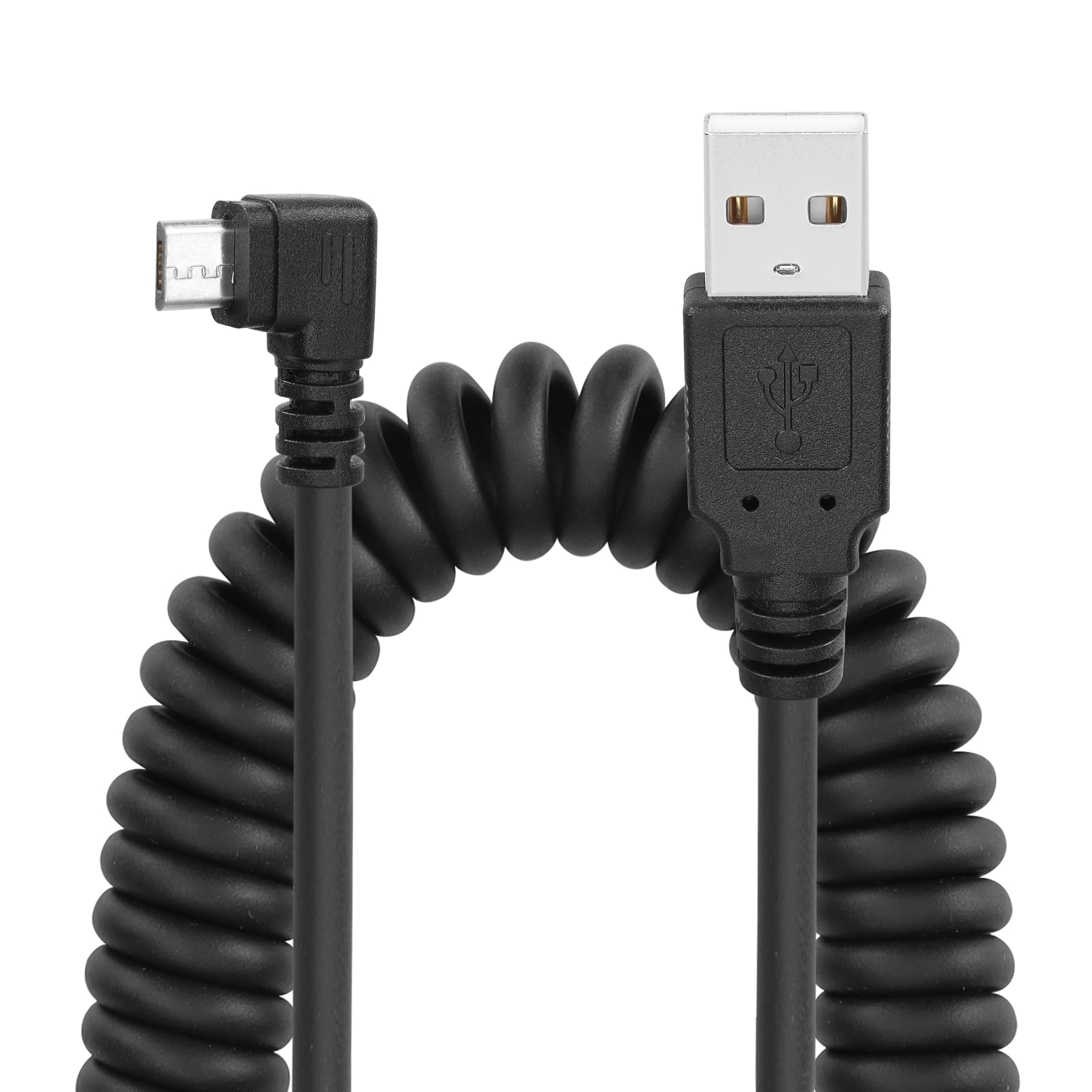 YACSEJAO Coiled Micro USB Cable, USB 2.0 to Micro USB 90 Degree Sync Charging and Data Transfer Spring Coiled Cord for Smartphone Tablet Wall and Car Charger (Straight to Left)