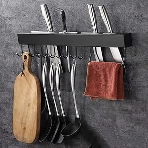 gaoqiqi Porta Cuchillos De Acero Inoxidable, Perchero De Cocina Negro