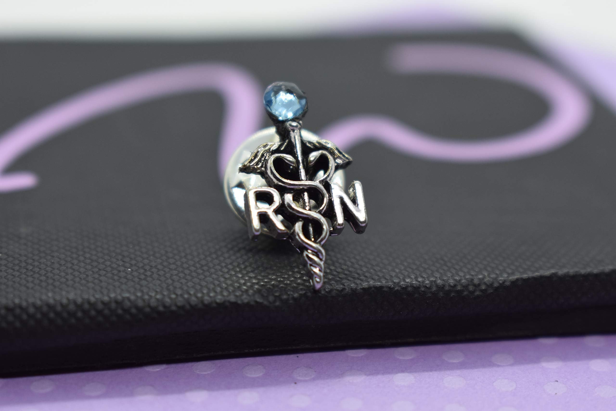 Lapel nurse pin for pinning ceremony with birthstone silver tone