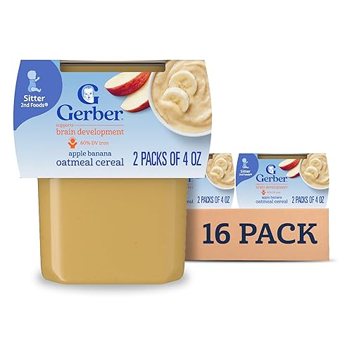 Gerber Stage 2 Baby Food, Apple Banana Oatmeal Cereal Tubs, Iron Helps Support Brain Development, No Added Colors or Flavors, Baby Oatmeal, 16-Pack