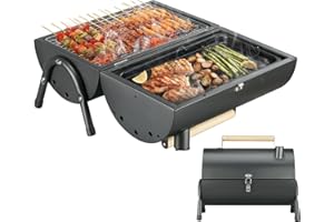 MAISON HUIS Portable Charcoal Grill Two Side Carbon Griller Mini Smoker Small BBQ Grill Outdoor for Travel Backyard Picnic Beach (Black)