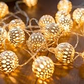 Usb &amp; Battery Lighting 20 LED Fairy Gold Lantern Lights String Diwali Decor | Globe Moroccan Lamp, Decorative Romantic Warm White 9.8ft Boho Night Light String for Bedroom, Christmas, Birthday Party