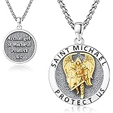 Thanches Archangel St Michael Pendant Necklace for Men Women, 925 Sterling Silver Patron Saint of Courage and Protection Medal Pendant