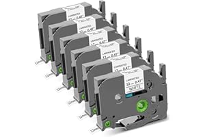 COLORWING 6Pk 12mm 0.47 Laminated White TZe-231 Replace for Brother TZe TZ Label Maker Tape TZe231 Ptouch Label Tape 1/2" for PT-D220 D210 H110 1280 D400 D610BT Refills, Black on White