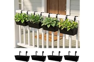 LaLaGreen Rail Planter (16 Inch, 4 Pack) Rectangular Metal Hanging Flower Railing Fence Balcony Gardening for Apartment Patio