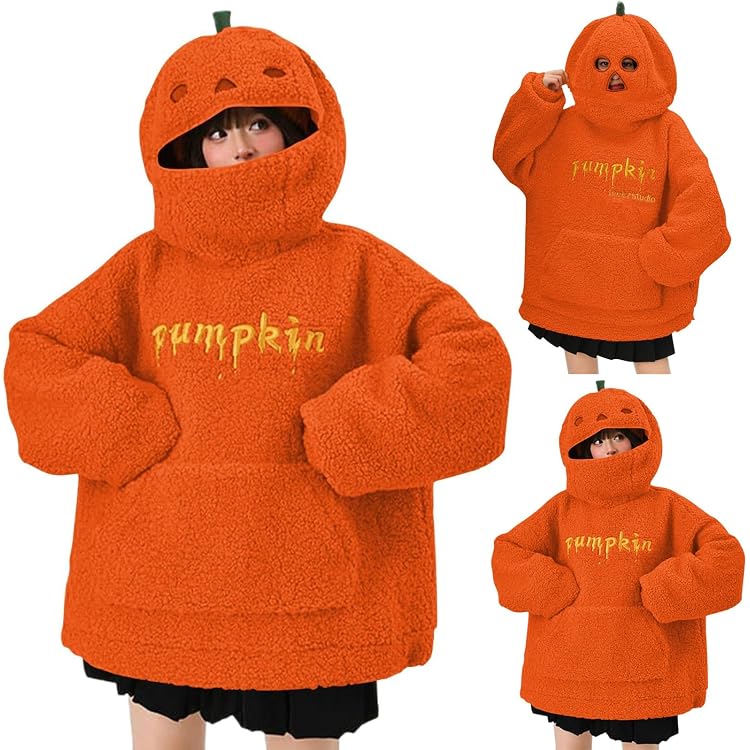 Pull Halloween Femme à Motif Citrouille – Sweat à Capuche Avec Broches Fantômes, Confection Chaud Et Confortable - 11