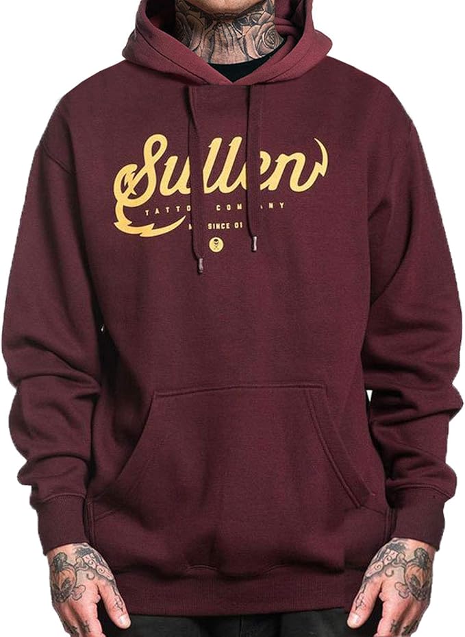 Sullen Men's Tattoo Company Long Sleeve Pullover Hoodie Burgundy 2XL: Amazon.co.uk: Clothing