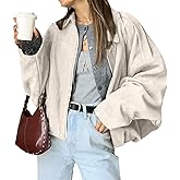 HOTIAN Women's Faux Suede Bomber Jacket Zipper Pilot Coat Casual Lapel Oversized Long Sleeves Y2K Outerwear Coats
