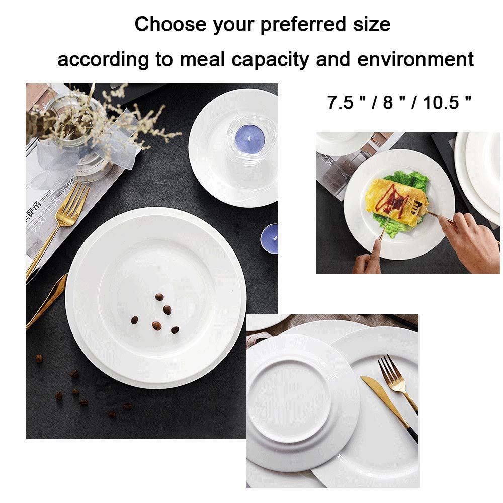 Alt-Gt 7.5 inch Porcelain Dinner Plates Set of 6,Breakfast Lunch Dinner Plates for Bread,Pasta,Dessert,Salad,Sandwiches,White