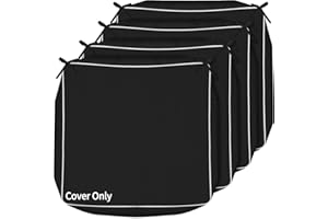 COSHNIBI Patio Cushion Covers 24'' X 24'' X 4'', Waterproof and Fade-Resistant Outdoor Cushion Cover Replacement for Outdoor Slipcovers,Rattan Chair Sofa & Lounge Seat - 4 Pack, Black(Covers Only)