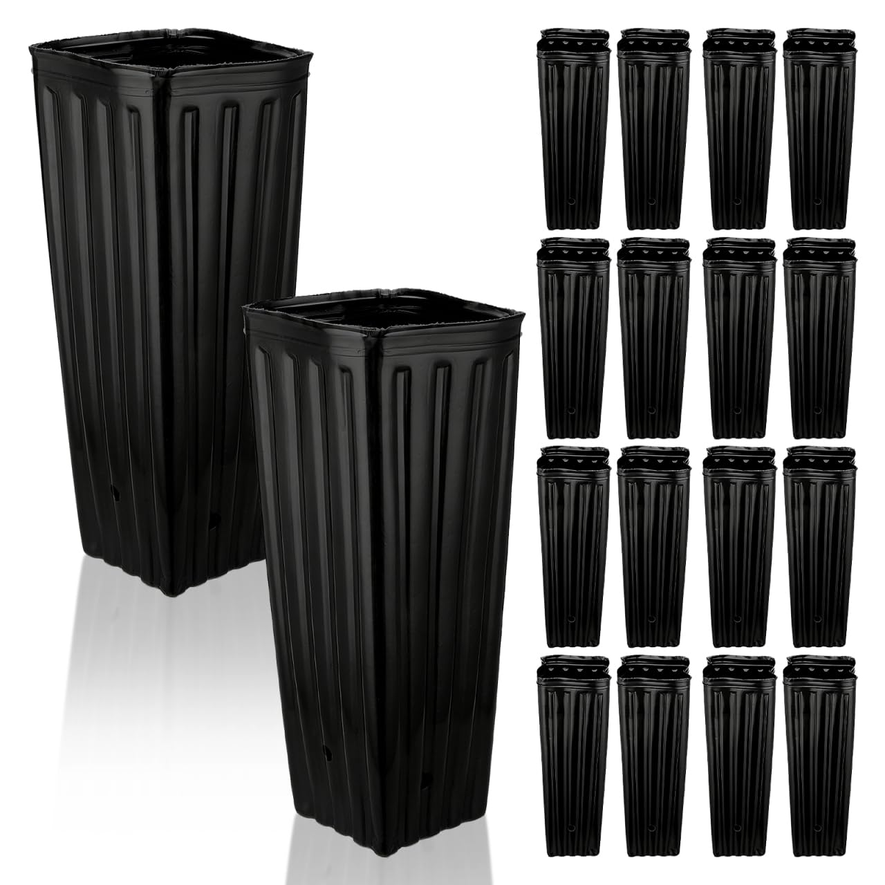 Yardwe Tree Seedling Pots Pack of 50 Reusable Tree Pots for Deep Nurseries, Tall Plant Pots for Seedlings with Drainage Holes 12 x 32 cm