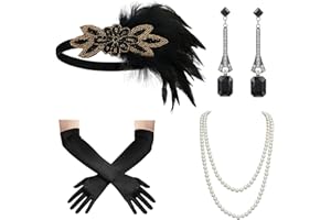 SWEETV 1920s Great Gatsby Accessories Set for Women, Flapper Headband Headpiece Roaring 20s Costume Accessories Set