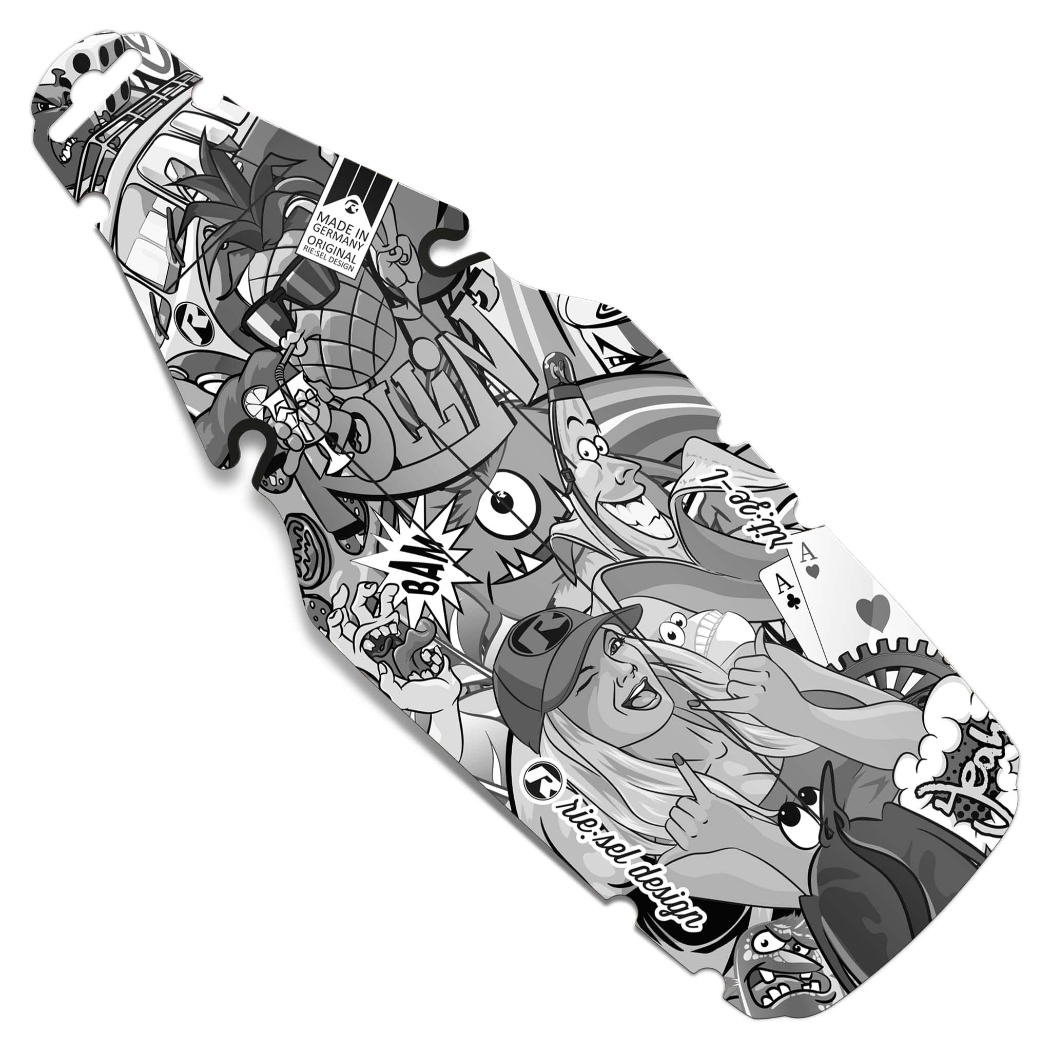 Riesel Design® Rit:ZE L- Rear mudguard Plus for the saddle, mounting on the saddle rails, easy to install, made in Germany – Stickerbomb eyecatcher Ultra Black