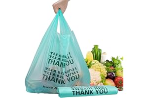 AYOTEE Shopping Bags for Small Business, Thank You Bags Bulk 50 Count Green Reusable Grocery Bags, T Shirt Bags with Handles, Standard Supermarket Size (12"x6.5"x22") Restaurants,Grocery Store