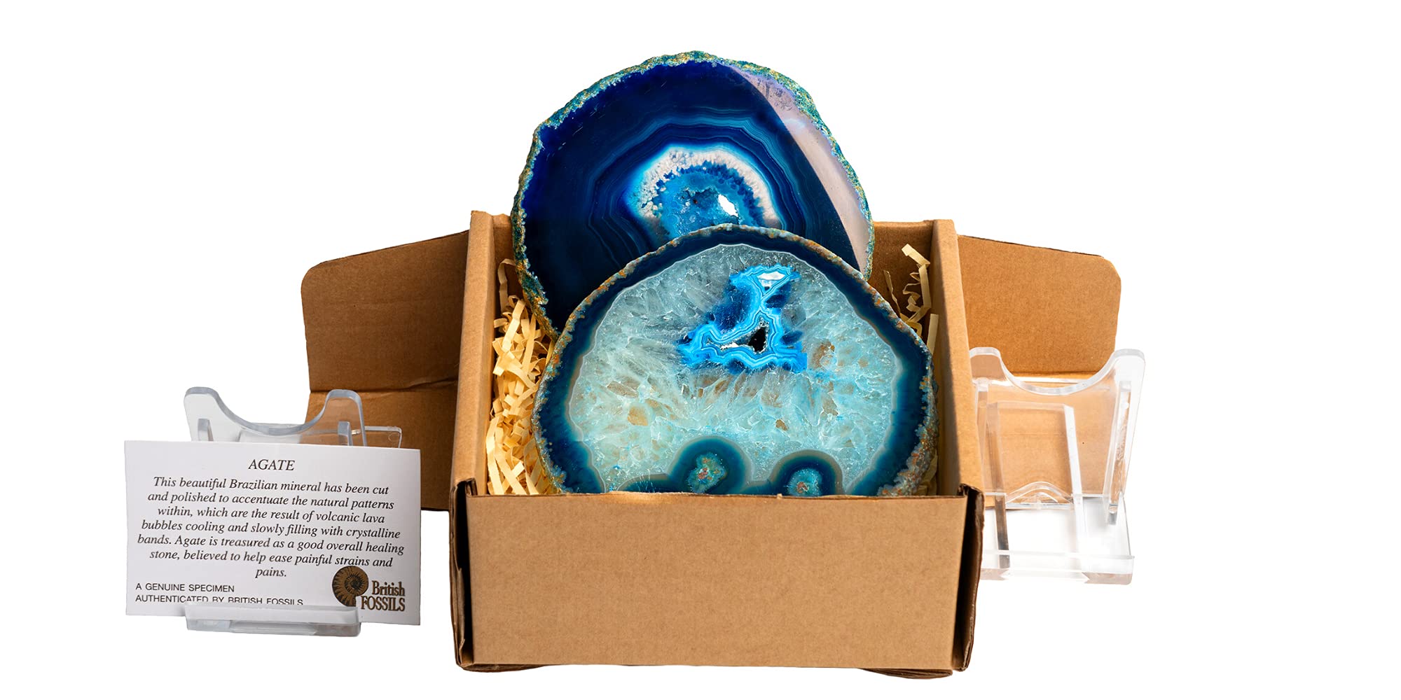 Genuine Blue Agate Coaster Pair - Gift Boxed