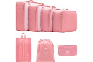 7 Set Packing Cubes Clothes Storage Bag Luggage Packing Organizers for Travel Accessories PAZIMIIK Pink