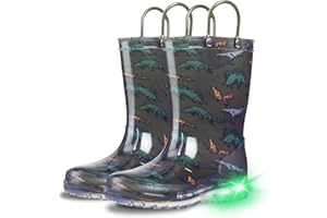 GAWBAW Toddler Rain Boots Kids With Glitter Light up Rain Boots With Easy-on Handles Waterproof For Boys and Girls