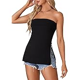 LYANER Women's Sexy Strapless Tank Backless Zipper Side Split Bandeau Tube Tops Cami