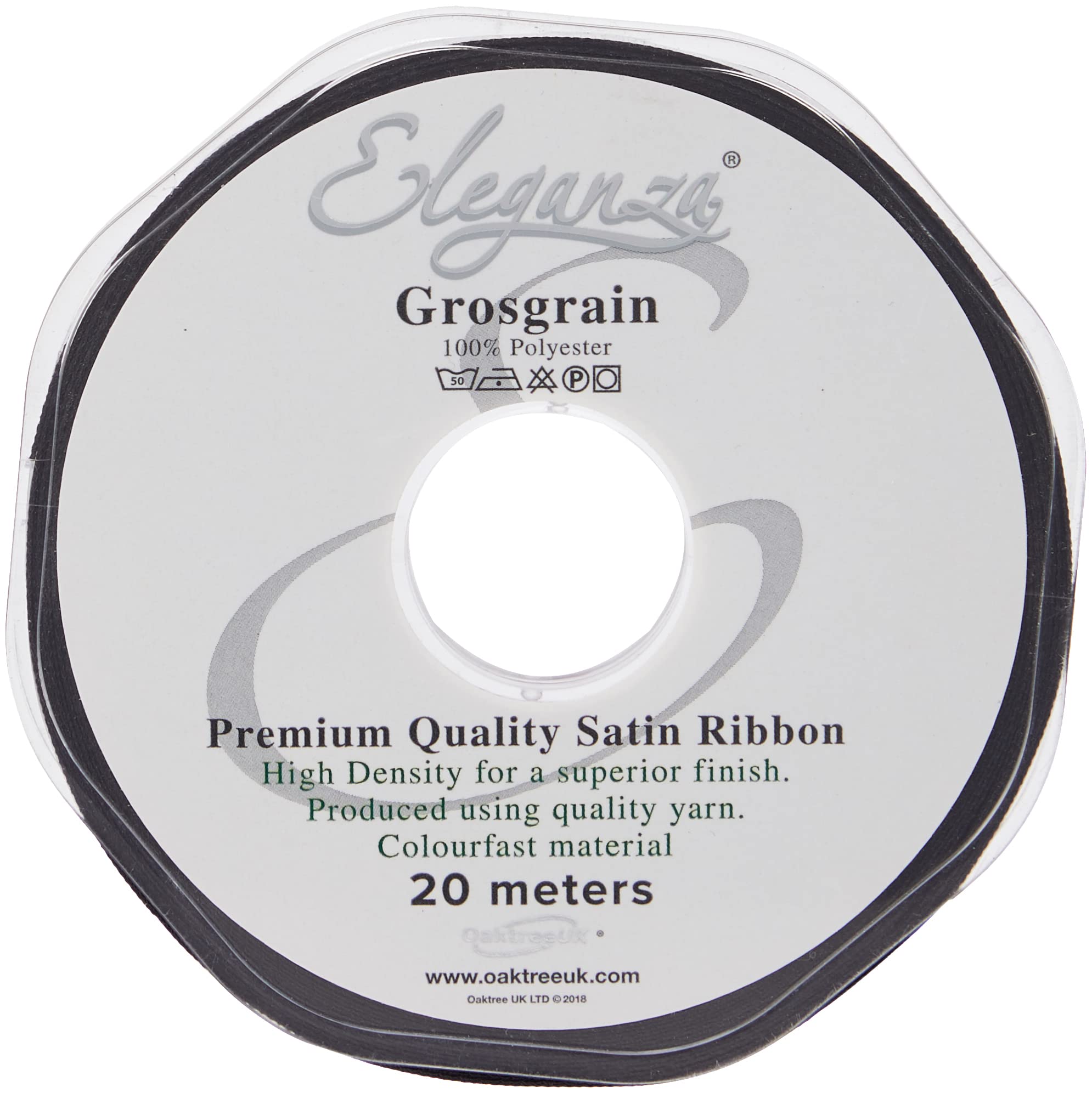 ELEGANZA Grosgrain Ribbon 6mm x 20m, Polyester, Black, 10 x 10 x 2 cm