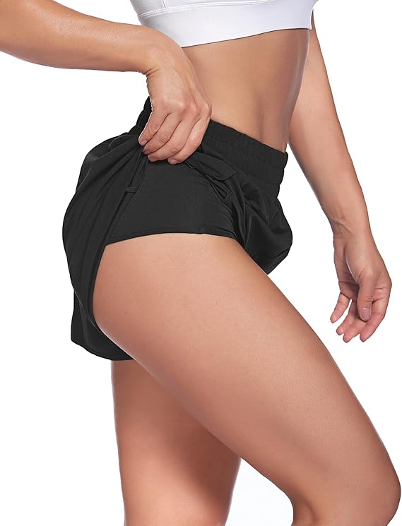 Amazon Com Lalala Womens Workout Shorts With Zip Pocket Quick Dry Athletic Shorts Sports Elastic Waist Running Shorts With Liner Clothing