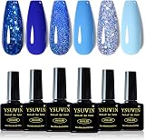 Yueshop 6 Colors Blue Gel Nail Polish Set Glitter Ocean 8ml Each view 2