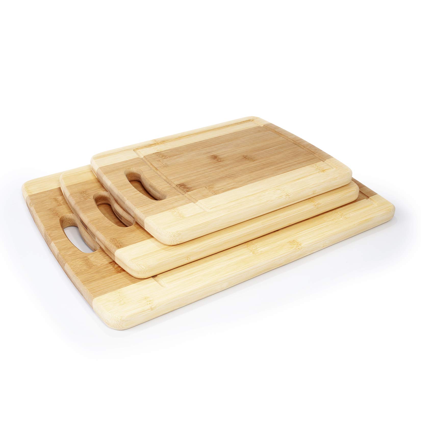 Woodluv Set of 3 Wooden Chopping Cutting Boards Set Antibacterial, Serving Boards Kitchen Board Bread Board - 40 x 30 x 1.8cm, 33 x 23 x 1.8cm, 28 x 21 x 1.8cm
