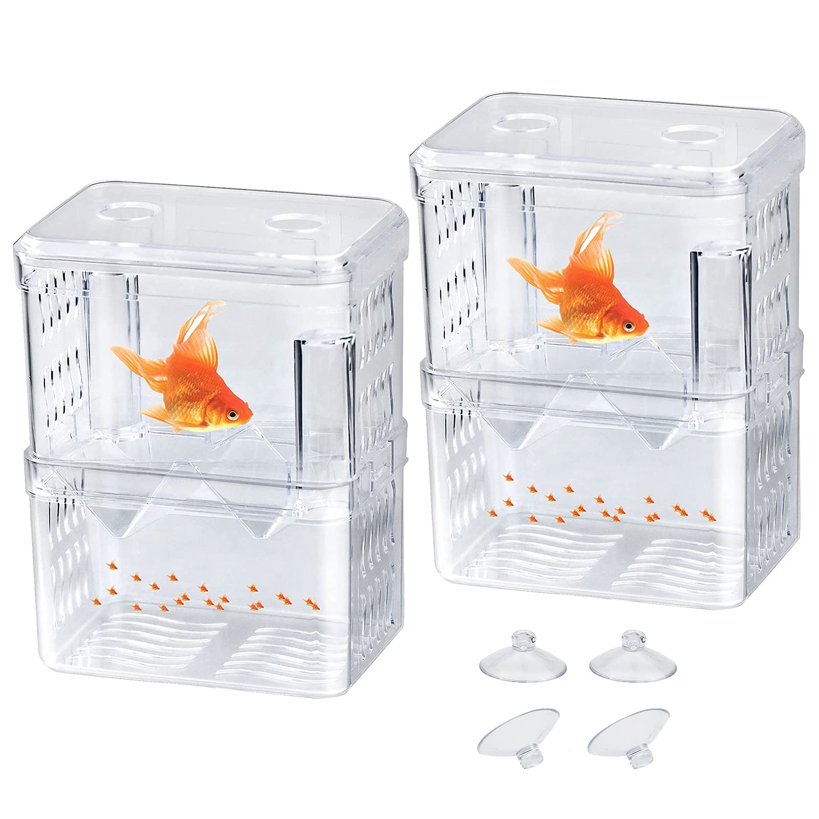 Shrimp Fish Breeding Box,Guador 2 Pcs Multi Functional Double Layer Fish Isolation Box Aquarium Fish Breeder Box Isolation Box Breeder Hatchery Incubator with Suction Cup (2 Stück L)