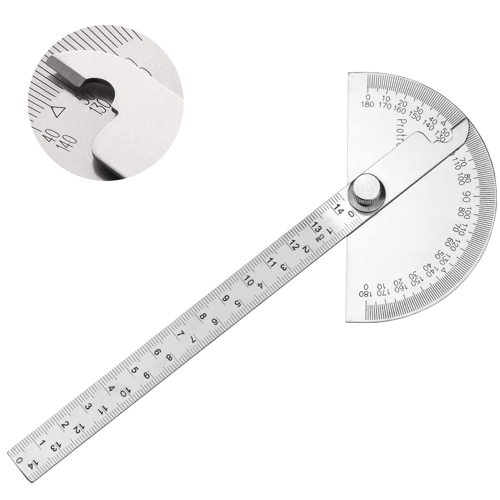 Stainless Steel Protractor 0-180 Angle Gauge with 140mm Ruler, Universal Angle Ruler for Painting Drawing