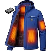 Brimekey Skiing Graphene Heated Jacket for Men with 20000mAh Battery Pack Fleece Lining Mens Heated Coat Waterproof Windproof