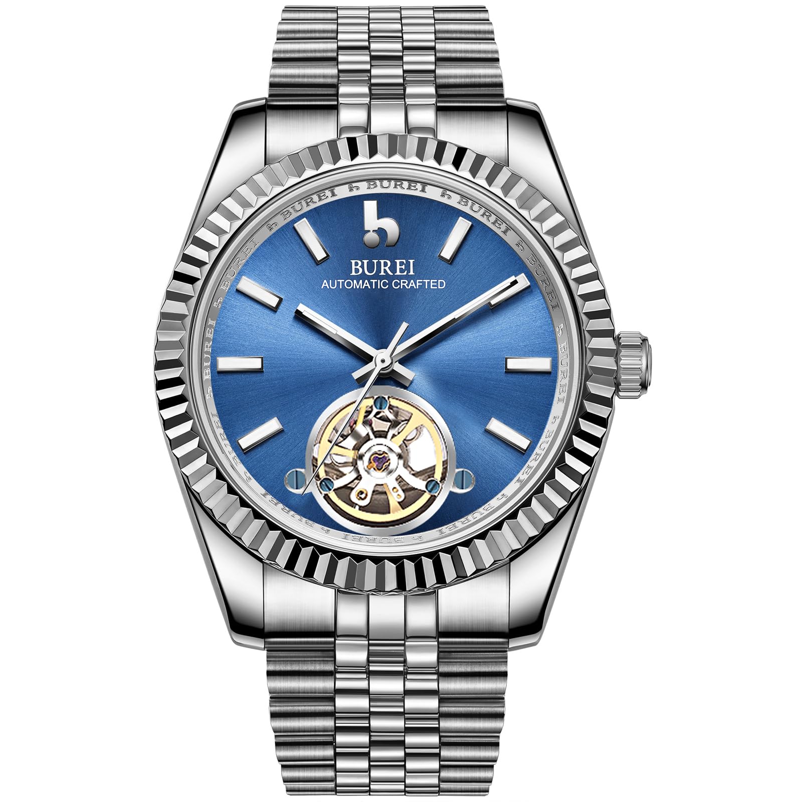 BUREI Men's Automatic Mechanical Watch Luxury Business Waterproof Stainless Steel Watches for Men, Self-Winding