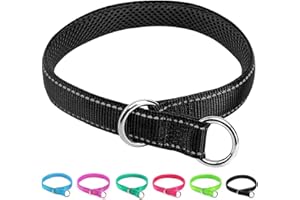 Mycicy Reflective Slip Dog Collar, Loop Dog Collar for 20-38 lbs Dogs Nylon Collars with Soft Padded for Dogs Training (5/8" W x 15.5" L, Black)