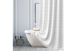 ggaimwf Striped Farmhouse White Shower Curtain Boho Linen Fabric Shower Curtains for Bathroom, Tall Country Neutral Thick Bathroom Curtain Set with Tassel - Bohemian Cloth Shower Curtain 72x78 Inch