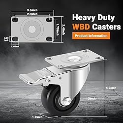 W B D WEIBIDA 3 Inch Caster Wheels, Casters Set of