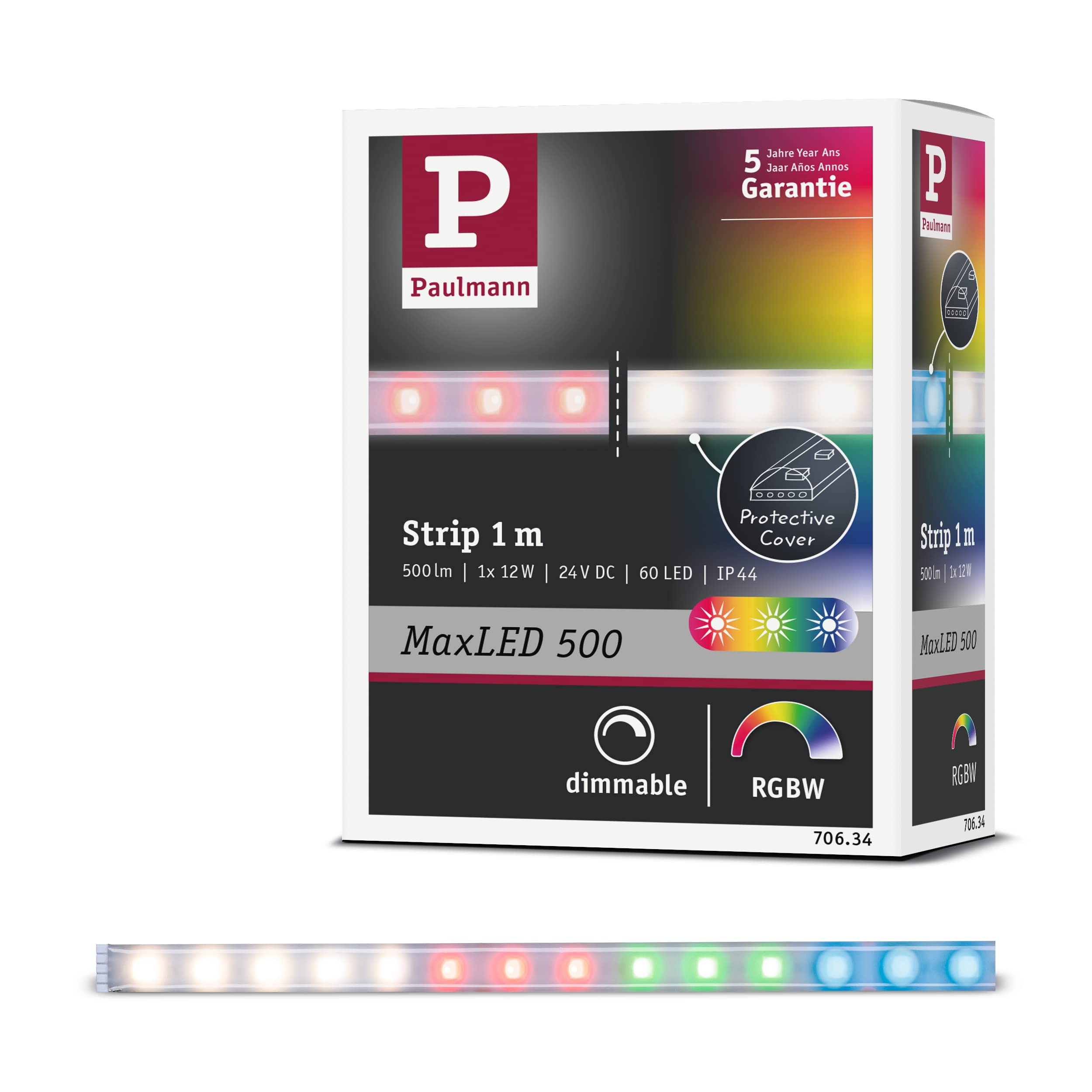 Paulmann 70634 MaxLED RGBW LED Strip Coated LED Strip 1 m Lighting Strip 12W Light Strip Multicolour with Colour-Change Function