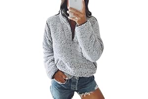 YAMTHR Womens Stand Collar Half Zipper Fuzzy Fleece Sherpa Pullover Sweatshirt Winter Outwear with Pockets