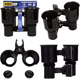 ROBOCUP, (Black), Patented Clamp On Boat Cup Holder |Multifunction Dual Drink Caddy for Fishing Poles, Tools, Net, Gaff |Portable Storage for Boating, Beach, Umbrellas, Golf Carts, Strollers