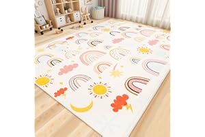 LTKOUGFAM Soft Kids Area Rug, Large Washable Space Mat, Non-Slip Cute Rainbow Weather Baby Crawling Floor Mat for Living Room Playroom Classroom Bathroom (110.2" x 78.7" XL)