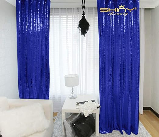 Amazon Com Sequin Curtains 2 Panels 2ftx8ft Royal Blue Glitter