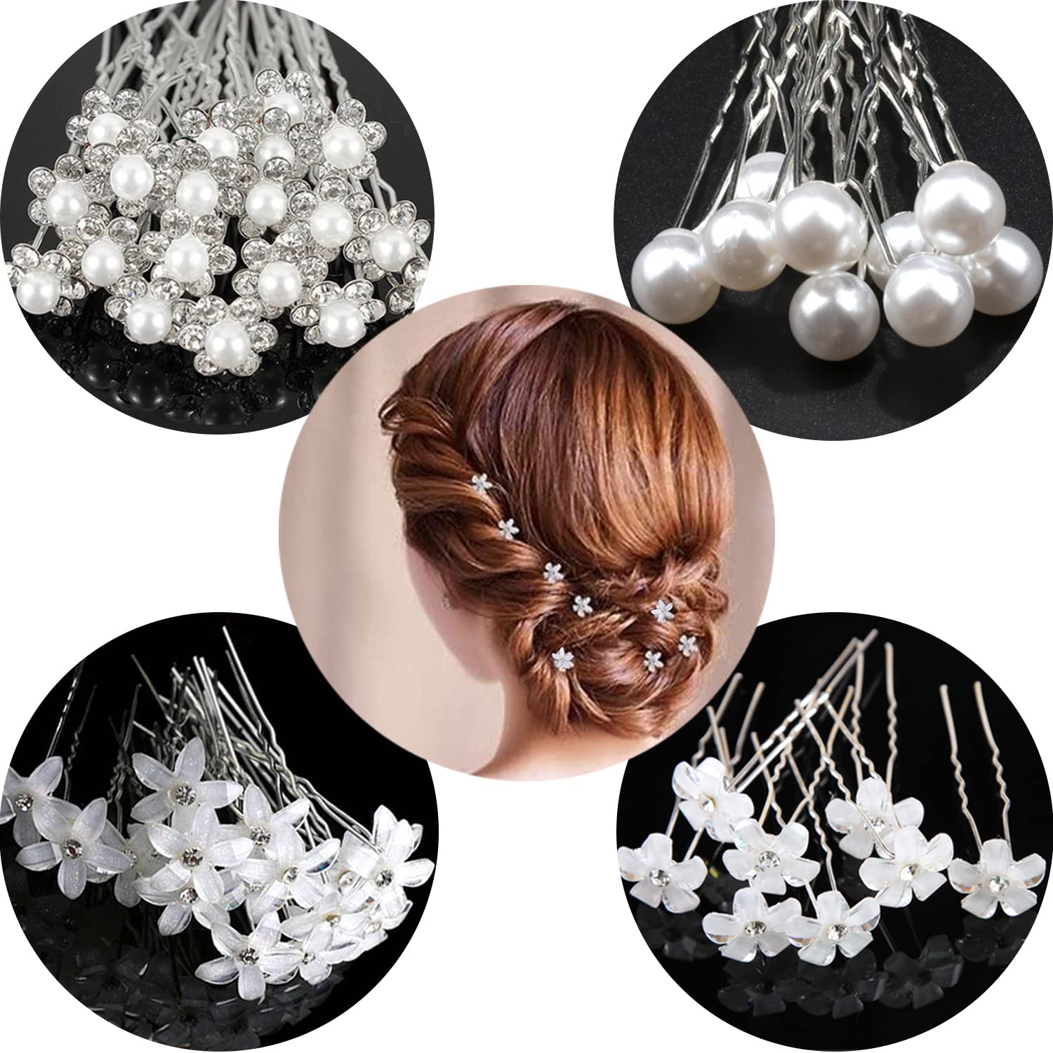 20Pcs Wedding Hair Pins - Pearl Flower and Crystal Bridal Hair Accessories for Women, Bridesmaids, and Wedding Guests