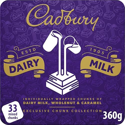Cadbury Dairy Milk Exclusive Chunk Collection Tin, Includes Dairy Milk, Wholenut & Caramel Chunks, Approximately 33 mixed Chunks, 360 g (Pack of 1)