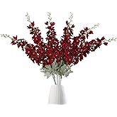 IPOPU Delphinium Flowers Artificial Flowers 6 pcs Burgundy Silk Flowers 33.5 in Long Stem Artificial Delphinium Stem Branch, Fake Flowers Bulk for Home Garden Wedding Arrangement Decoration(Burgundy)