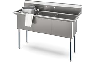 KoolMore 60 in. Three Compartment 18-Gauge Stainless-Steel NSF Commercial Kitchen Sink, Bowl Size 18x18x14, with Three Basins and Pre-Drilled Faucet Holes for Restaurants and Cafes (KM-SC181814-N3)