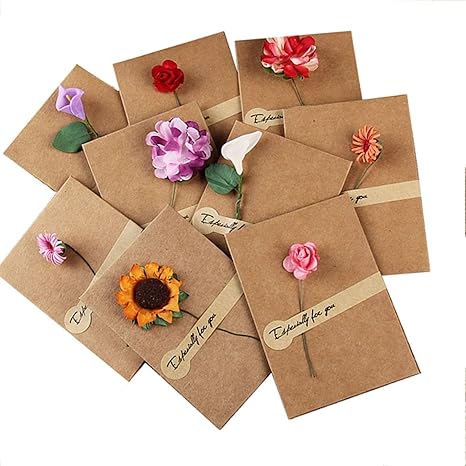 Amazon Co Jp 9ピース空白クラフトノートペーパー名刺ドライフラワーカード語彙のカードメッセージカード封筒ギフトカードありがとうございます女の子のための最高の贈り物 ホーム キッチン