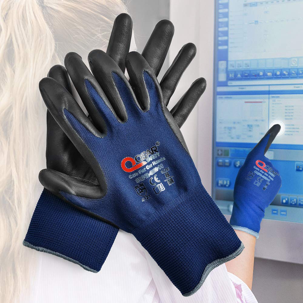 QEARSAFETY 3 Prs Navy Blue Screen-Touch Work Safety Gloves, Foam Breathable Nitrile Rubber Palm Coated, Knitted Quality Liner - Image 5