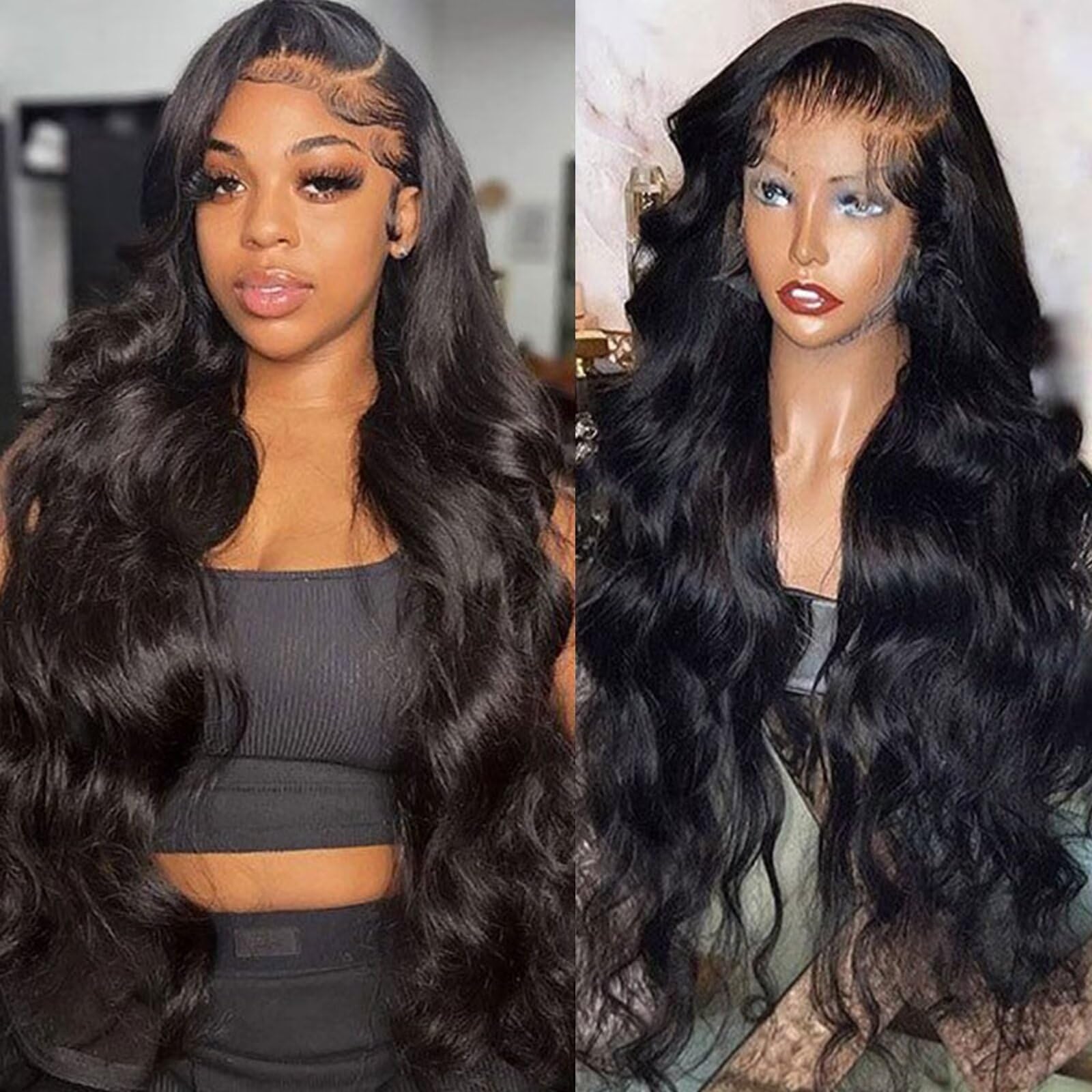 Lemoda 13x4 Full Lace Wigs Body Wave 14A Brazilian Lace Frontal Virgin Wigs Human Hair Body Wave HD Transparent Lace Front Wig 24Inch Unprocessed Virgin Human Hair Natural Color