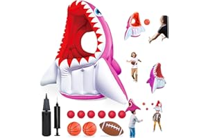 YONGNKIDS Inflatable Shark Pool Game Toy for Kids Ages 4-8+ Fun 3-in-1 Water Games Floating Basketball Hoop & Football & Head Hoop Ball Toss Games -Family Pool Party Swimming Toys for Boy Girl Summer Gift