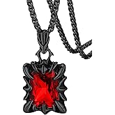 FaithHeart Gothic Dragon Claw Necklace for Men, Punk Biker Stainless Steel Amulet Pendant with Black/Red/Green/Blue Gemstone, Gift Box