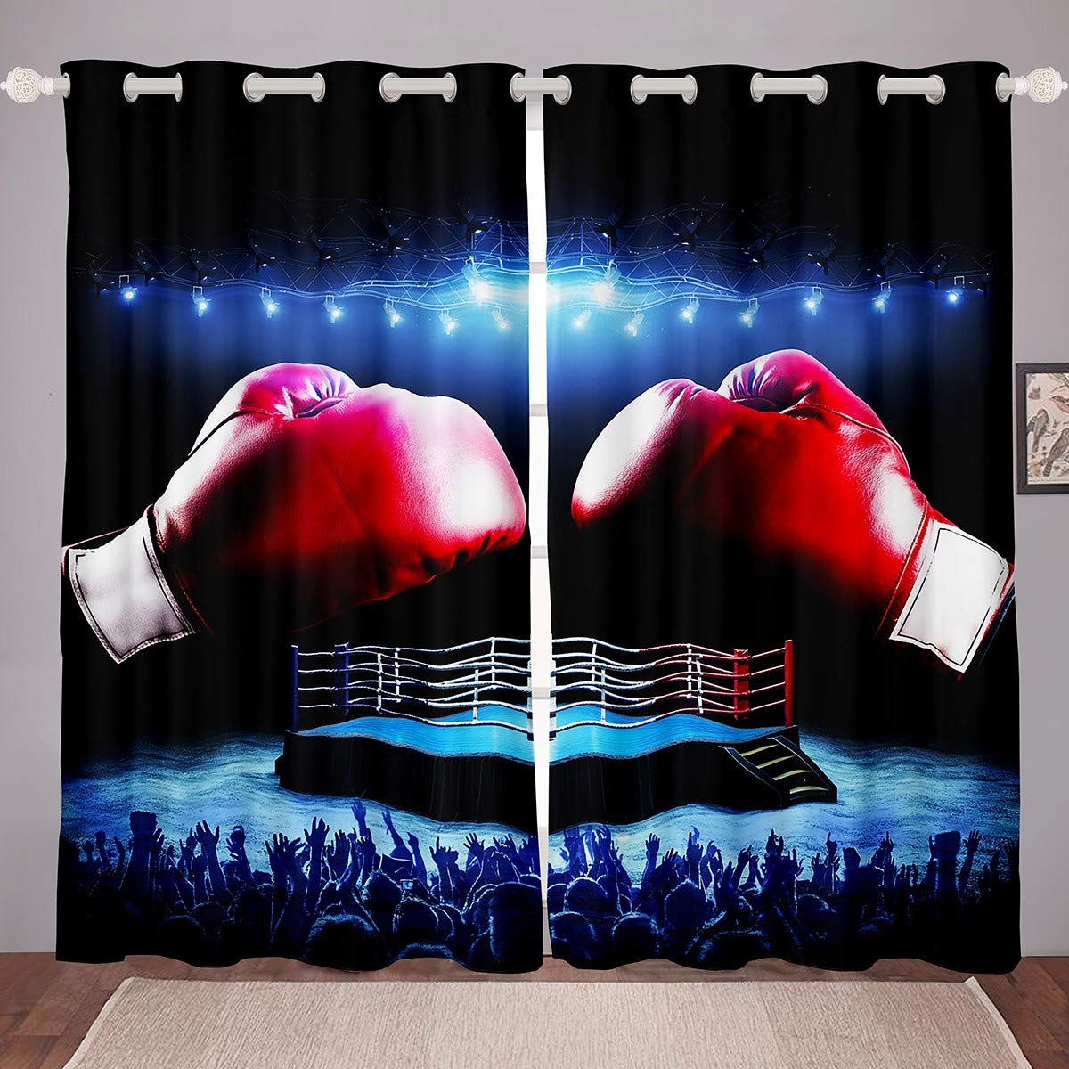 Boxing Gloves Pattern Curtain Sports Theme Window Drapes for Kids Boys Girls Teens Boxing Match Window Treatments Breathable Cool Red Blue Window Curtain Room Decor W46*L54 — image 1