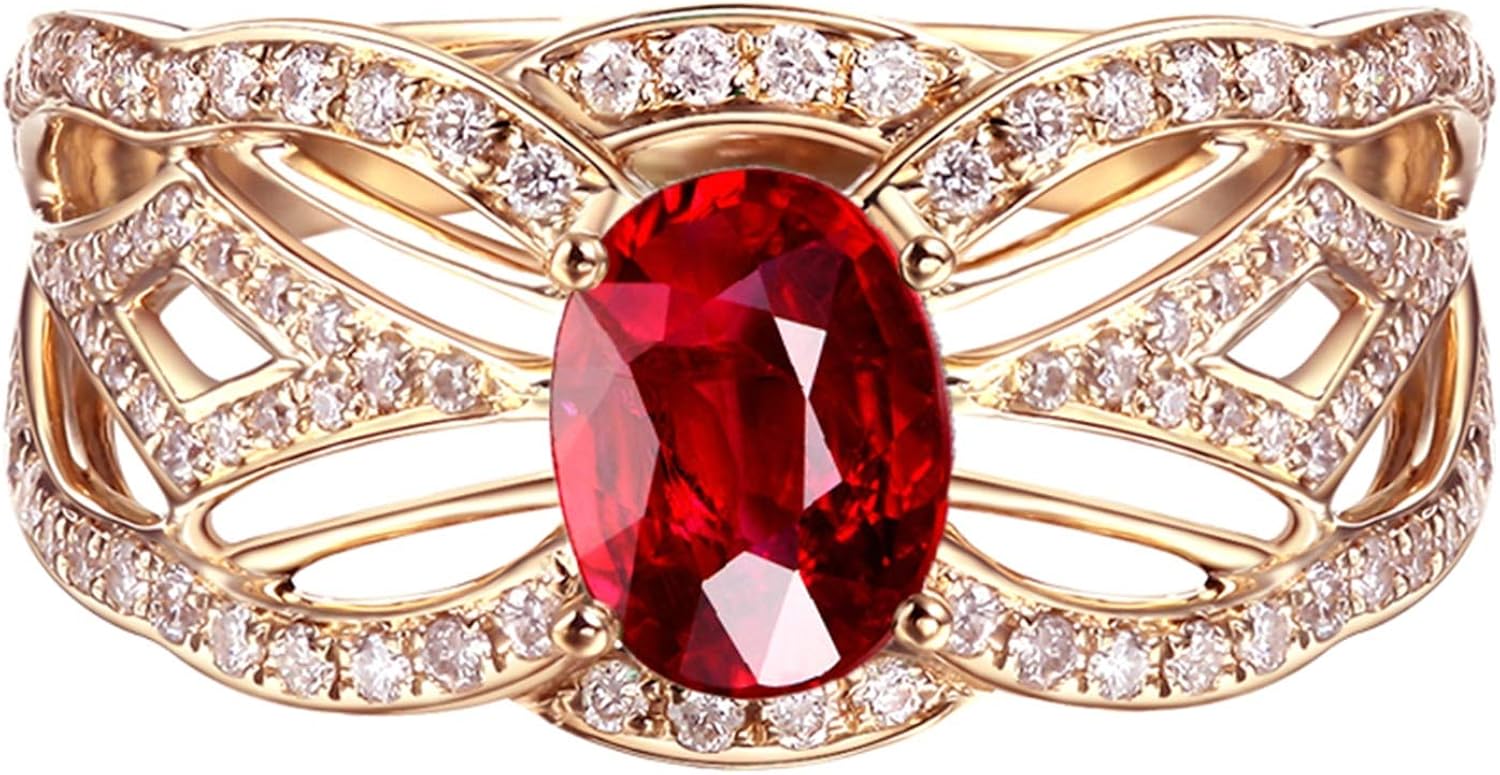 Beydodo Ruby Eternity Rings for Women 1.1 Carat, Rose Gold Solitaire